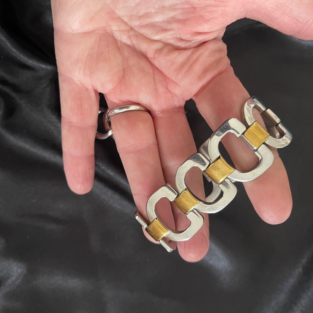 Vintage Rocket Modernist Link Bracelet Silver gold stainless steel